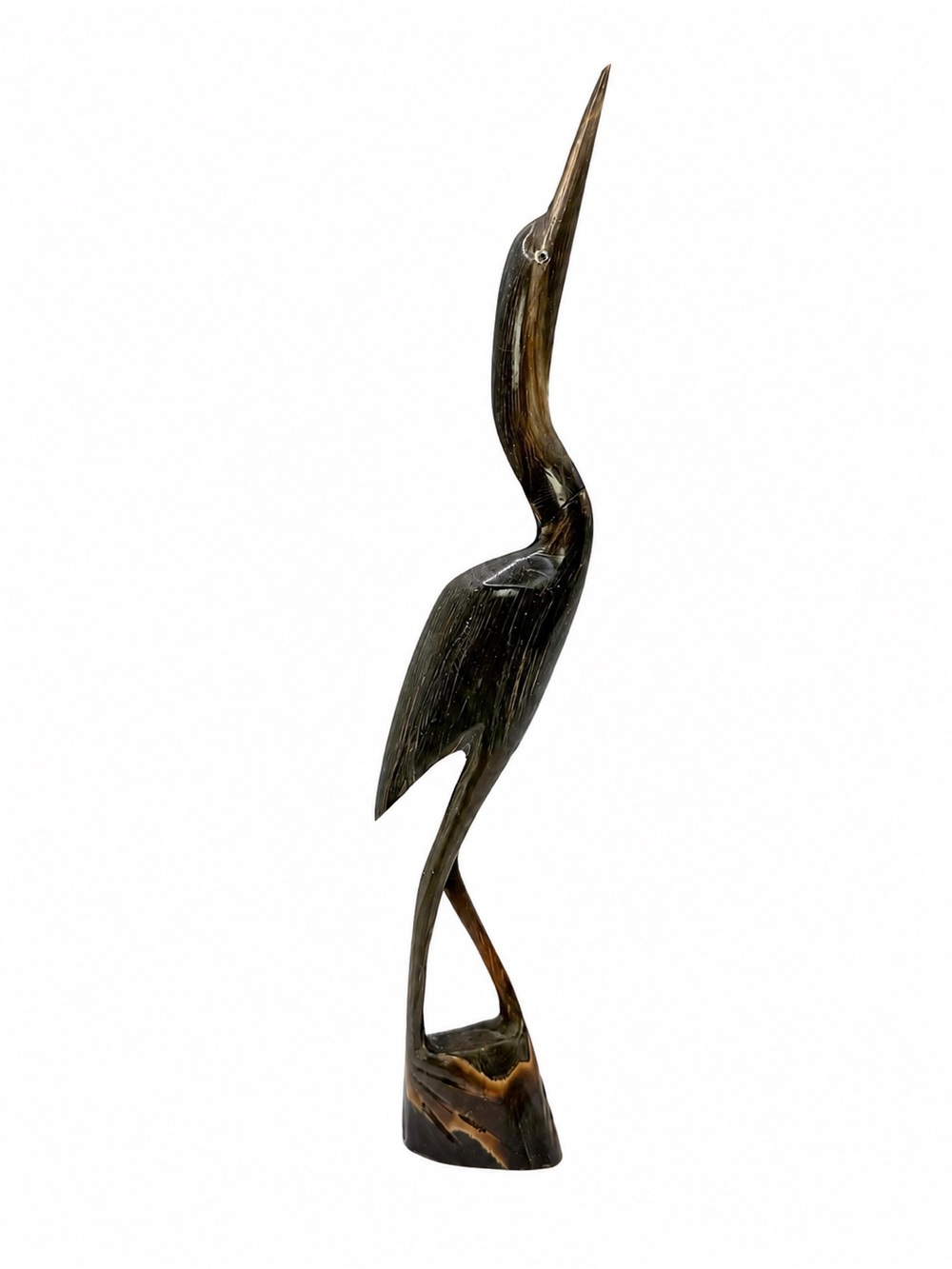 Vintage 12” Hand-Carved Wooden Heron Crane Bird Sculpture